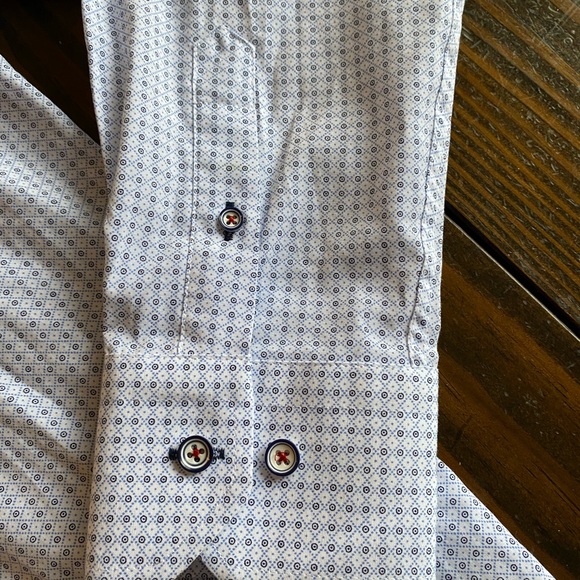 House Of Cavani Long Sleeve Dress Shirt Large 16.5 34/35 White Blue Dots - Picture 3 of 6